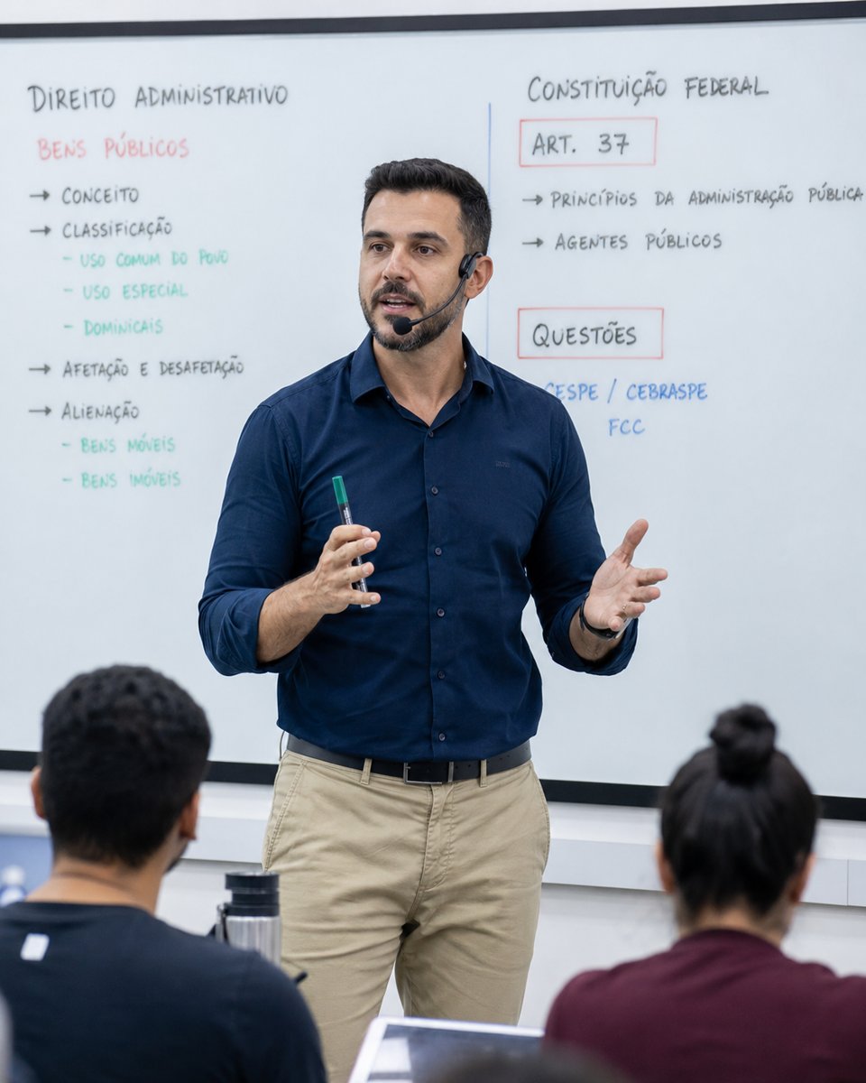 Professor ministrando aula preparatória para concursos