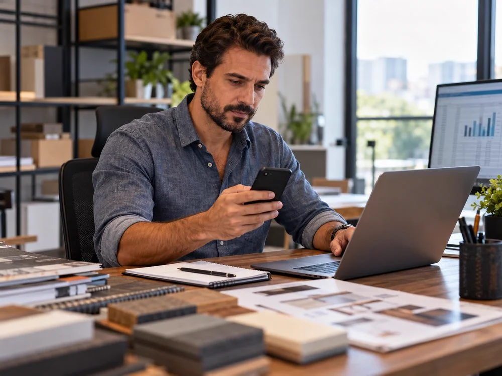 Empresário monitorando oportunidades de licitação